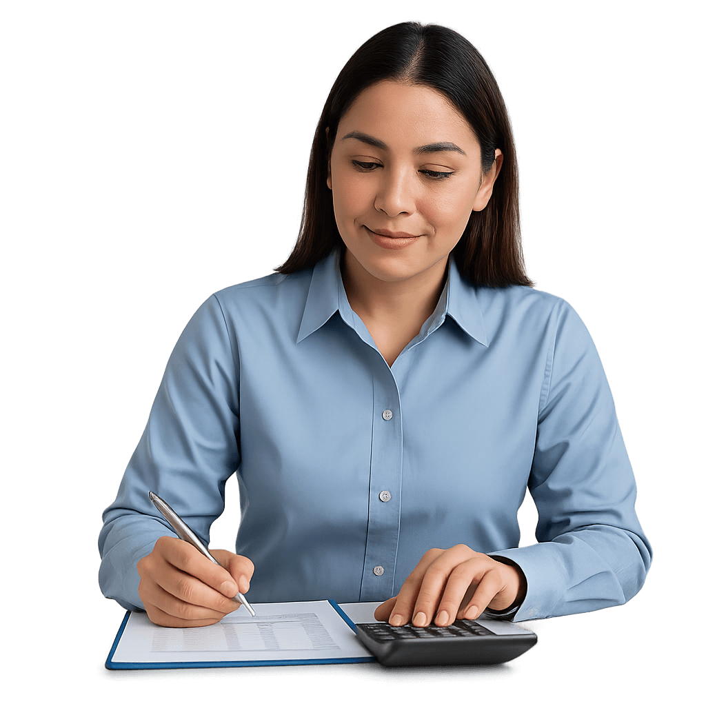 Especialista de nómina calculando sueldos y revisando reportes